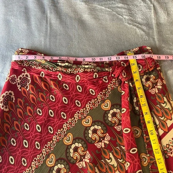 Versailles Red Paisley Faux Wrap Midi Skirt Womens 14 Asymmetrical Boho 516011 - Picture 5 of 9